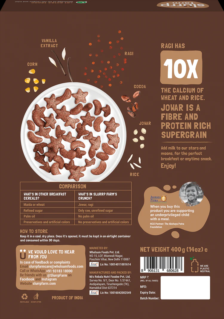 Slurrp Farm Choco Crunch Kids Cereals - Ragi Stars and Moons - (400gms)