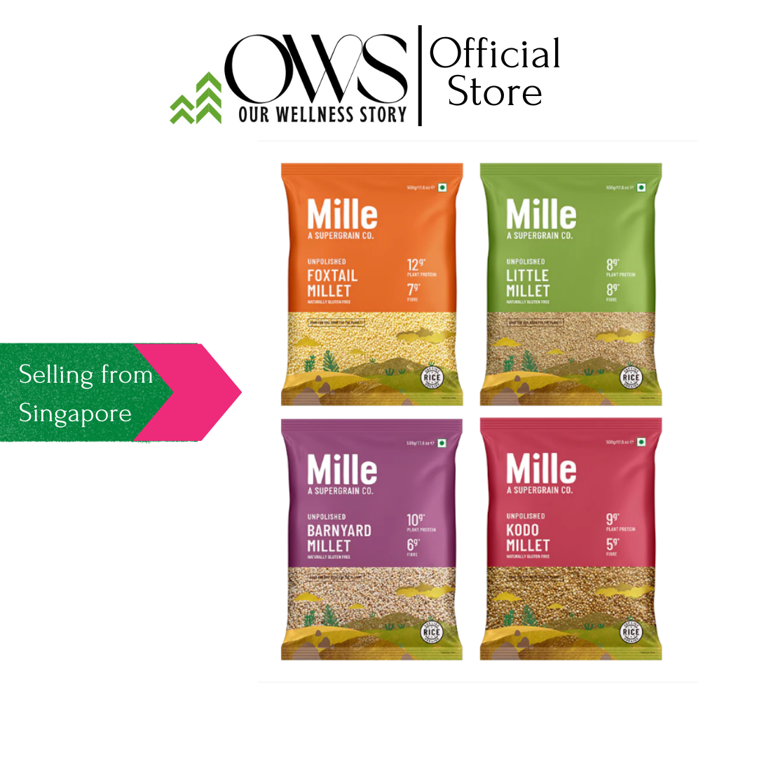 Mille  Gluten Free, Unpolished Millet Grains 500 gms ( Foxtail Millet, Barnyard Millet, Kodo Millet, Little Millet)