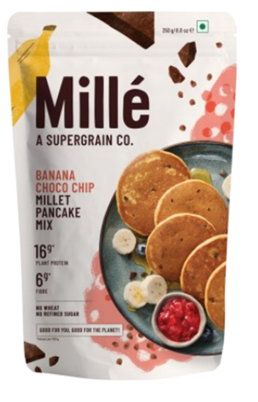 Mille Banana Choco Chip Protein Pancake Mix for adults (250 gms) Loaded with plant based proteins.